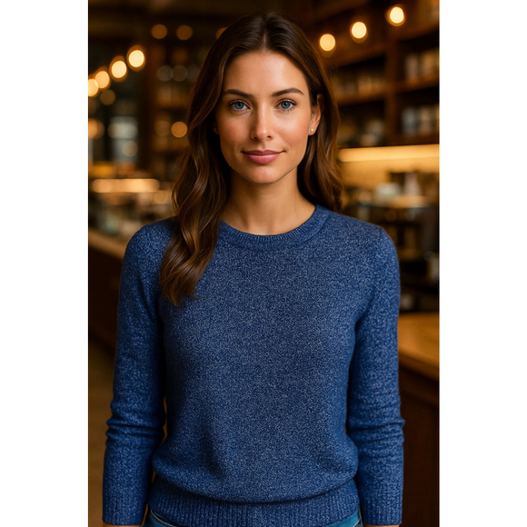 H&M Marled Knit Cotton Sweater Pullover Crewneck Blue Preppy Buttery Soft Cozy - Picture 1 of 7